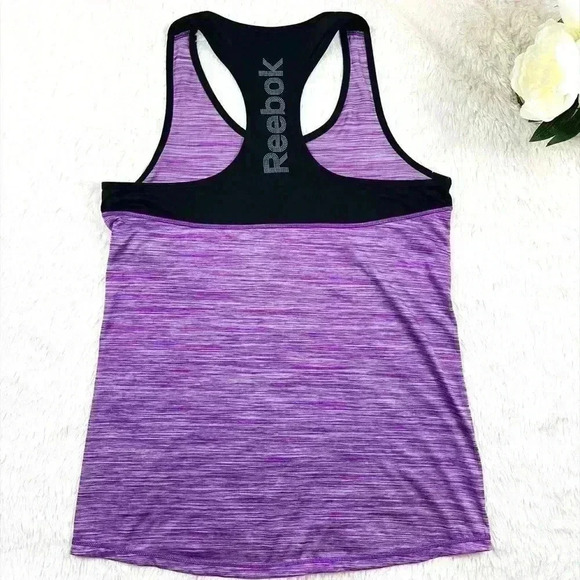 Reebok Pink/Black Heathered Scoop Small-V Razor Back Athletic Tank Top Size L - Picture 7 of 12